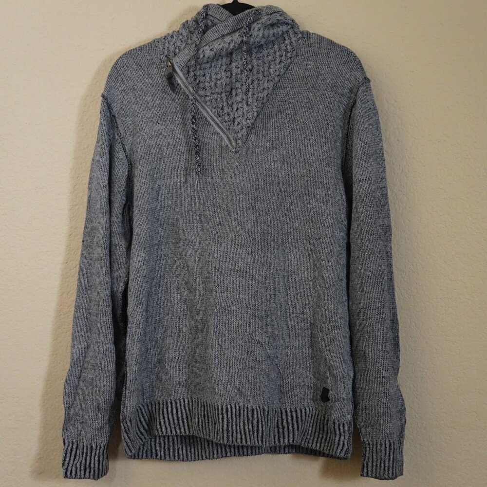 Trash Nouveau Hooded Knit Shawl Sweater Mens L 1/4 Zip Grey/Black Cotton Grunge